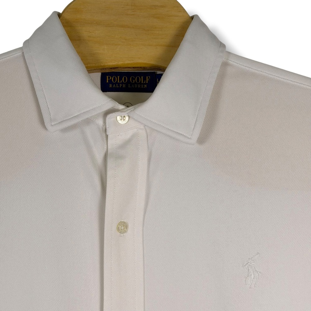 Polo Golf Ralph Lauren Button Down Shirt Men Large White Performance Cotton Pony